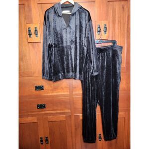 Carole Hochman Velour like Hooded Black Jogger 2 Piece Set Women's Size 2XL
